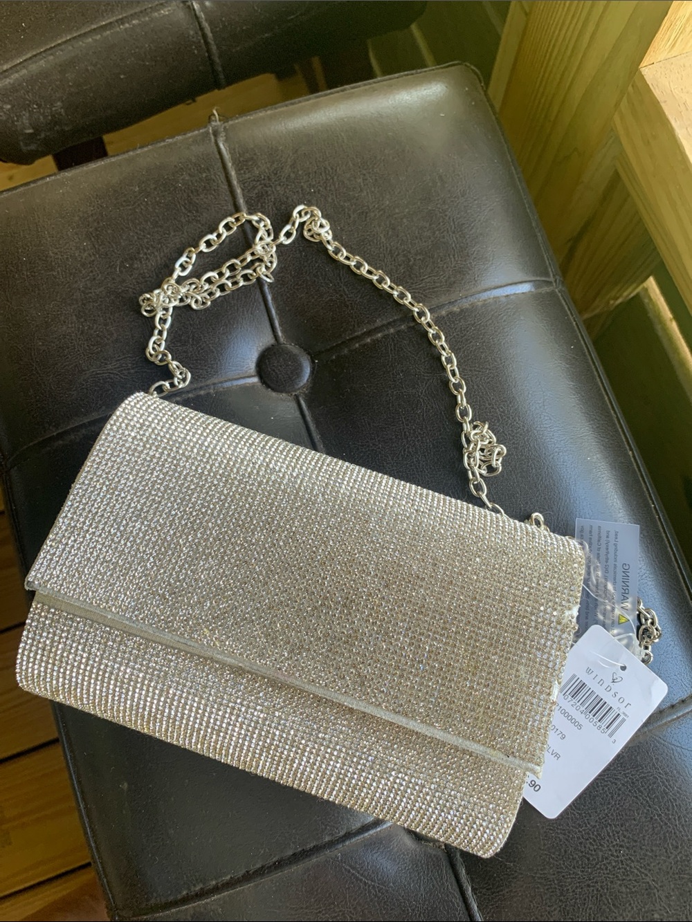 Windsor NWT Crystal-Embellished Silver Chain Clutch